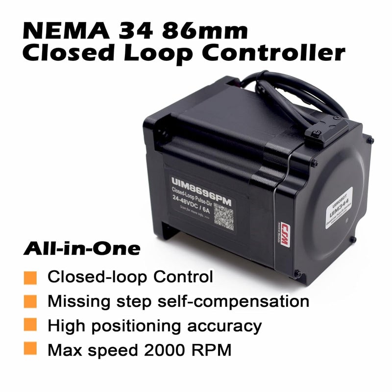 UIROBOT NEMA 34 Integrated Closed-Loop Stepper Motor,Pulse-Direction Control Interface,Built-in Encoder & Motion Controller & Driver,for CNC,3D Printer,Max6.5Nm,6A,24-48VDC(UIM8696PM) - Image 2